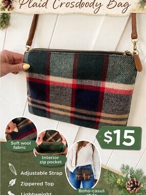 Plaid Wool Crossbody Bag - Green Multi